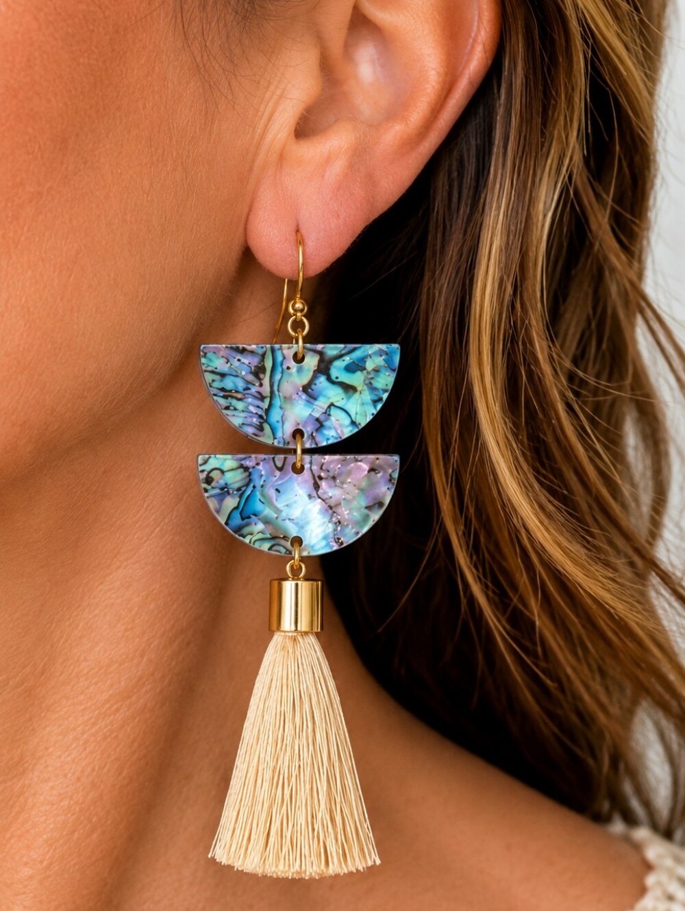 CHICO'S ABALONE TASSEL DROP EARRINGS
